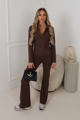 Birdie chocolate zip jacket and flares activewear set