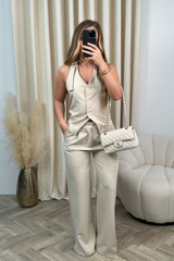 Phoebe beige tailored halter waistcoat pants co-ord