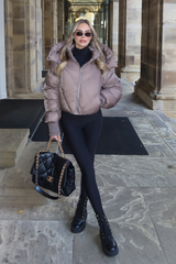 MIA TAUPE CROPPED PUFFER JACKET WITH DETACHABLE HOOD