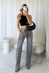 Jasmine grey denim diamante pocket wide leg jeans