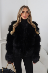 VANESSA BLACK CROPPED FAUX FUR JACKET