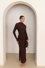 Nola chocolate brown crinkle jersey midi dress