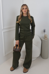 CALLY KHAKI LONGSLEEVE TOP & TROUSER CO ORD