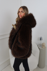 ARIELLE CHOCOLATE HOODED FUR COAT