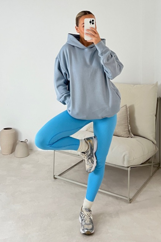 Kendall baby blue hoodie and ribbed legging set