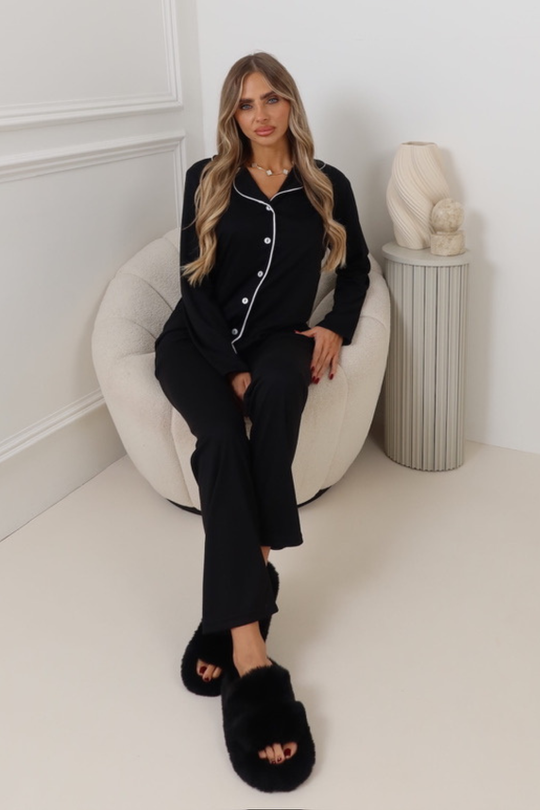 PREMIUM JERSEY BLACK CLASSIC PIPING PYJAMA SET