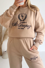 Saint Tropez Stone Embroidered Sweater Jogger Premium Loungewear Set Loungewear