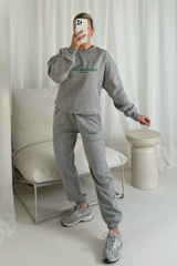 Manhattan marl grey and green embroidered sweater joggers loungewear
