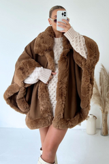 Sophie chocolate brown faux fur trim cape