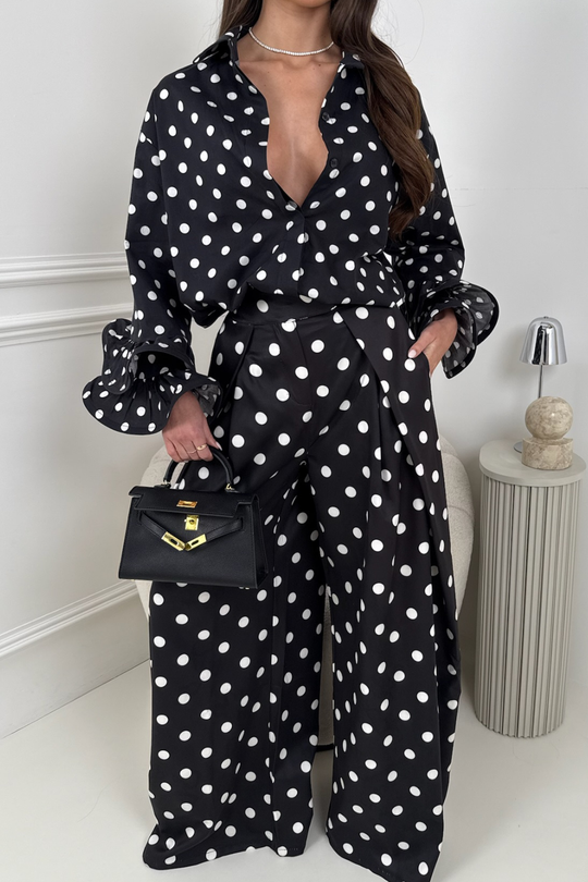 MILLIE BLACK POLKA DOT WIDE LEG TROUSERS