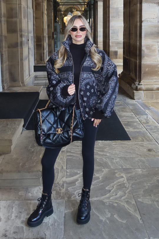 PARKER BLACK PAISLEY BALOON SLEEVE PUFFER JACKET