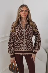 BELLA BEIGE LEOPARD PRINT ZIP UP JUMPER