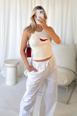 Chilli cream embroidered ribbed vest