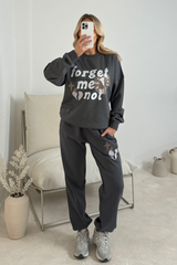 Forget me not steel grey printed sweater joggers premium loungewear