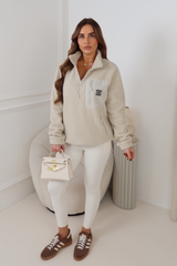TYLER GLAMIFY EMBROIDERED CREAM 3/4 ZIP TEDDY FLEECE