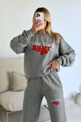 New York sport club melange grey printed sweater joggers premium loungewear
