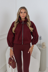 NEVE BURGUNDY HIGH NECK ZIP UP WINDBREAKER