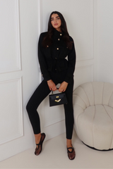 BETHANIE BLACK DRAWSTRING FAUX SUEDE JACKET