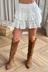 Leah white layered ruffle mini skort