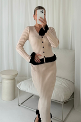 Bonnie beige knit cardigan and midi skirt set