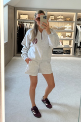 St moritz marl grey embroidered bomber jacket and shorts loungewear