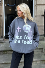 One for the road steel grey printed relaxed hoodie