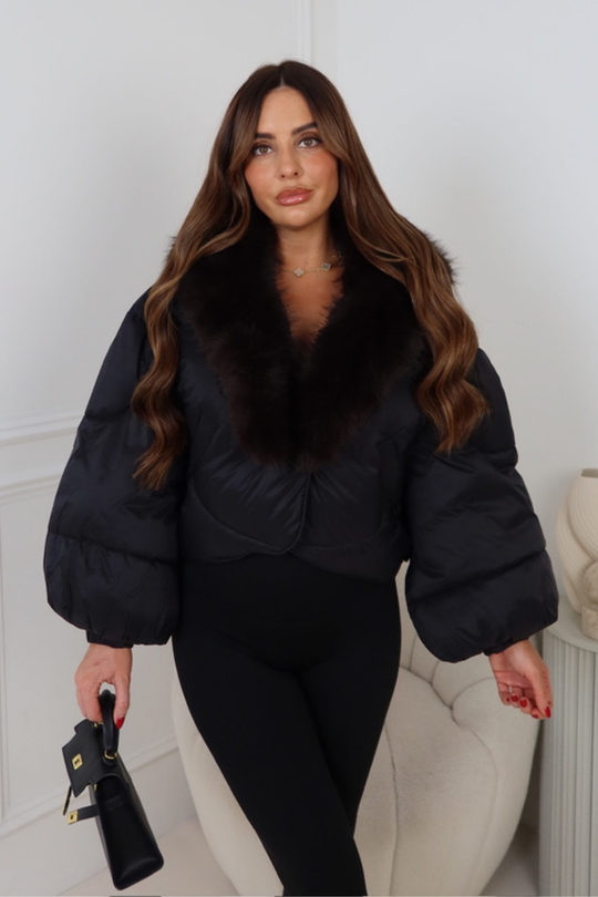 MONETTA BLACK FAUX FUR FULL SLEEVE JACKET