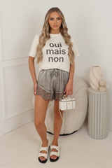 Brooklyn taupe lace trim shorts