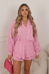 Miaa baby pink blouse frill short co-ord