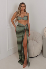 Stassi khaki ombre braided bralette & maxi skirt co ord