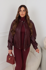 ORLA BURGUNDY FAUX LEATHER BOMBER JACKET