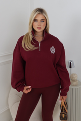 GLAMIFY BURGUNDY EMBROIDERED ST MORITZ EVERYDAY ESSENTIAL 3/4 ZIP