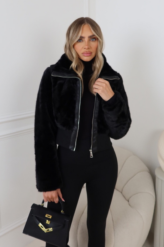 Courtney black cropped faux fur jacket