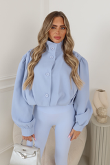 AVA BLUE  PUFF SLEEVE HIGH NECK CROPPED JACKET