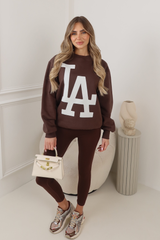 LA ESSENTIAL CHOCOLATE PRINTED SWEATER