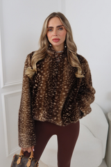 OAKLEY DEER PRINT HOODED FAUX FUR JACKET