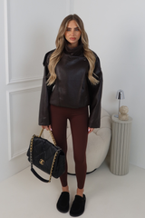 ACE DARK CHOCOLATE FAUX LEATHER HIGH NECK JACKET