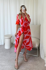 Faye pink abstract pattern wrap dress