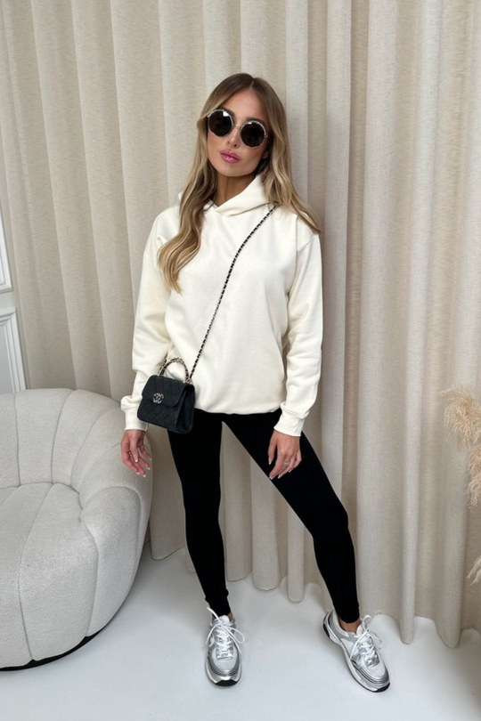 Kendall ecru hoodie and black ribbed legging set