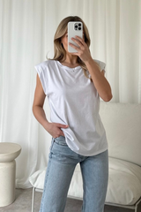 Eliza White Shoulder Pad Box T-Shirt Shirts & Tops