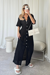 Kerris black Long Crochet Cardigan