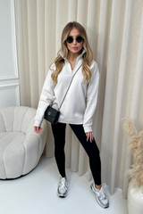 Kallie bone 3/4 sweater and black ribbed legging set