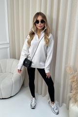 Kallie bone 3/4 sweater and black ribbed legging set