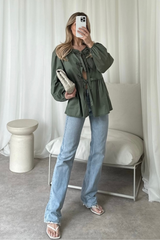 Hazel khaki tie front blouse