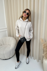 Kendall bone hoodie and black ribbed legging set