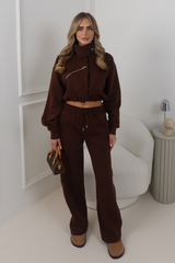 LOUISA CHOCOLATE FUNNEL NECK OFFSET SIDE ZIP CO ORD SET