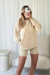 Khloe ecru hoodie and cycling short set