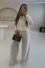 Seline cream satin geometric print co-ord