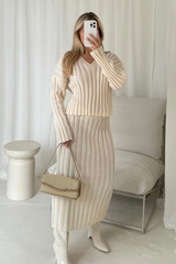 Daisy cream chunky knit midi skirt co-ord