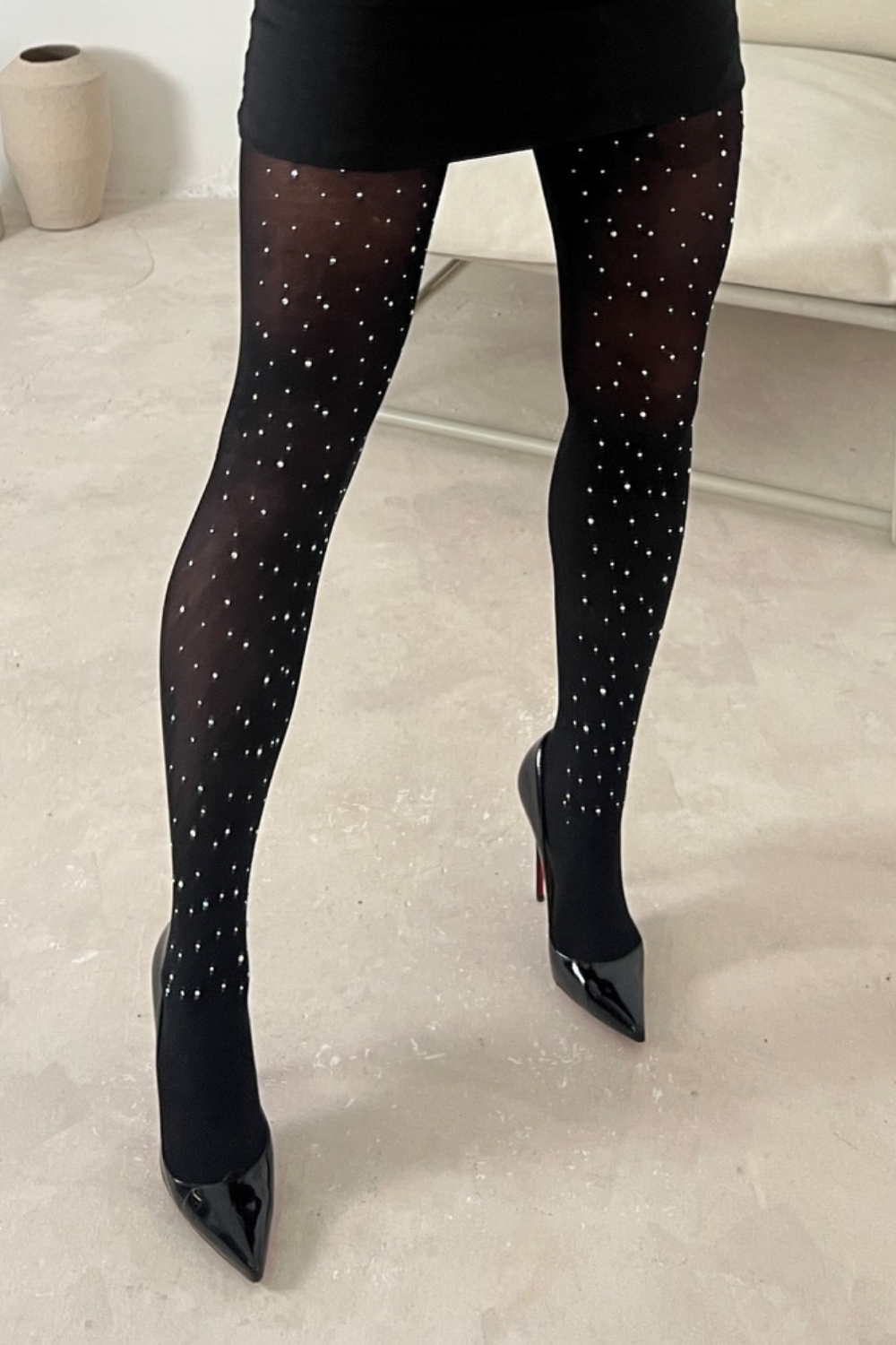 Mila black sheer diamante tights